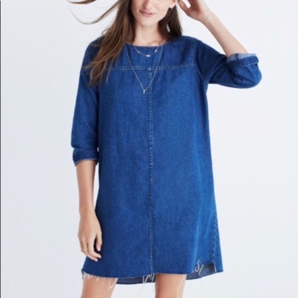 Made well denim raw edge shift dress